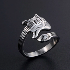 Wholesale And Retail Stainless Steel Silver Men's Hip Hop Punk Gift Party Vintage Guitar Ring Women's Jewelry