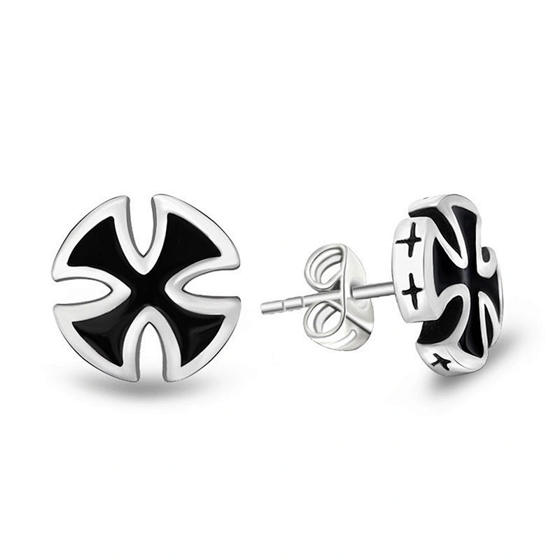 Wholesale And Retail Stainless Steel Antique Silver Womens Hip Hop Punk Gift Party Cross Stud Earrings Jewelry