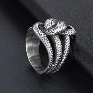 Wholesale And Retail Stainless Steel Antique Silver Men's Hip Hop Punk Gift Party Charm Snake Rings Jewelry