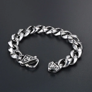Wholesale And Retail Stainless Steel Antique Silver Men's Hip Hop Punk Gift Party Thick Rough Chain Bangle Bracelet Jewelry