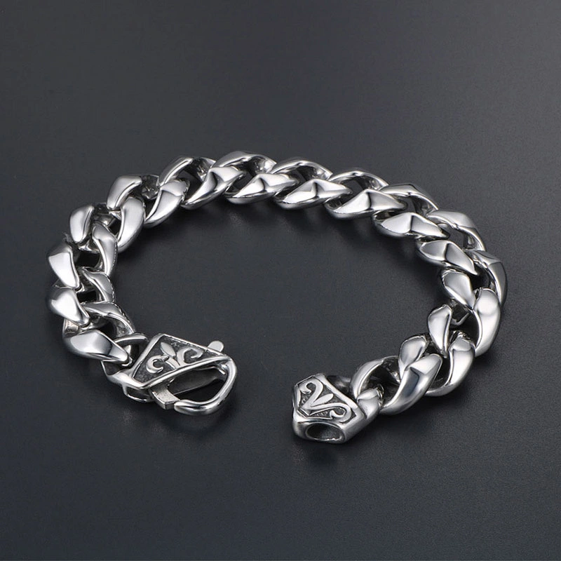 Wholesale And Retail Stainless Steel Antique Silver Men's Hip Hop Punk Gift Party Thick Rough Chain Bangle Bracelet Jewelry