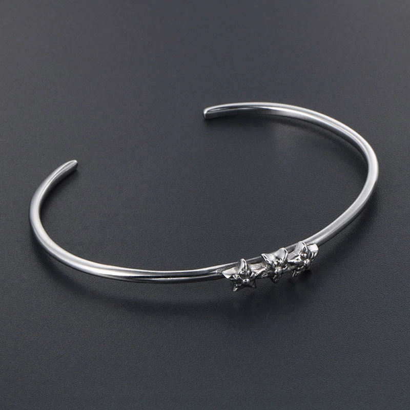 Wholesale And Retail Stainless Steel Antique Silver Womens Hip Hop Punk Gift Party Vintage Open Bangle Flower Bracelet Jewelry
