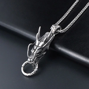 Wholesale And Retail Stainless Steel Antique Silver Womens Hip Hop Punk Gift Party Vintage Dragon Pendants&Charms Jewelry