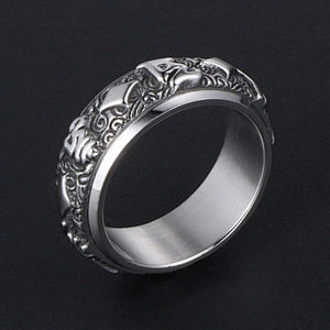 Wholesale And Retail Stainless Steel Antique Silver Men's Hip Hop Punk Gift Party Vintage  Rotateable Ring Women's Jewelry