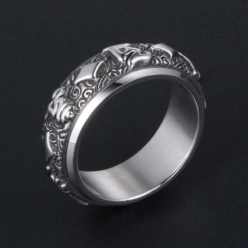 Wholesale And Retail Stainless Steel Antique Silver Men's Hip Hop Punk Gift Party Vintage  Rotateable Ring Women's Jewelry
