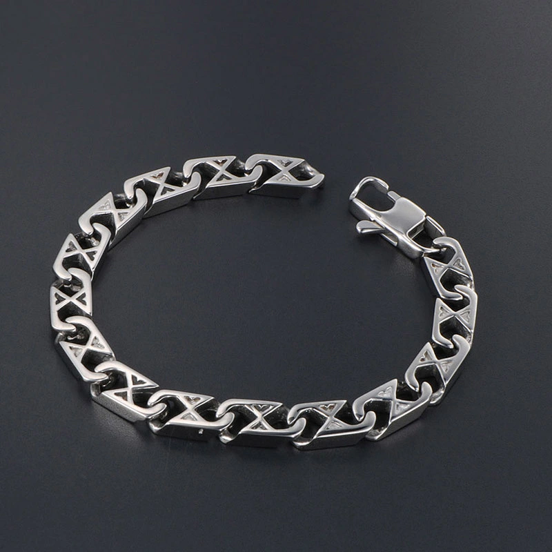 Wholesale And Retail Stainless Steel Antique Silver Men's Hip Hop Punk Gift Party Classic Word X Chain Bangle Bracelet Jewelry