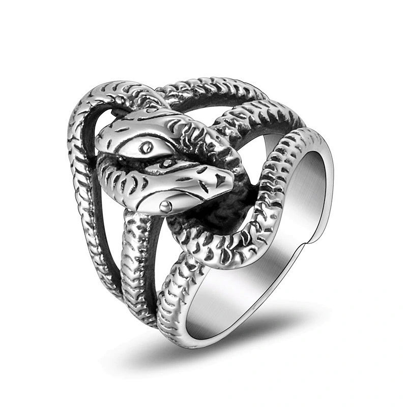 Wholesale And Retail Stainless Steel Antique Silver Men's Hip Hop Punk Gift Party Charm Snake Rings Jewelry