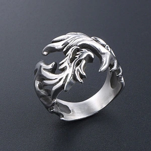Wholesale And Retail Stainless Steel Antique Silver Men's Hip Hop Punk Gift Party Charm Dragon Rings Jewelry