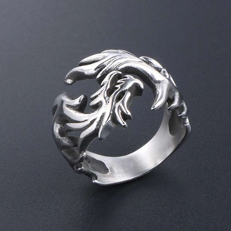 Wholesale And Retail Stainless Steel Antique Silver Men's Hip Hop Punk Gift Party Charm Dragon Rings Jewelry