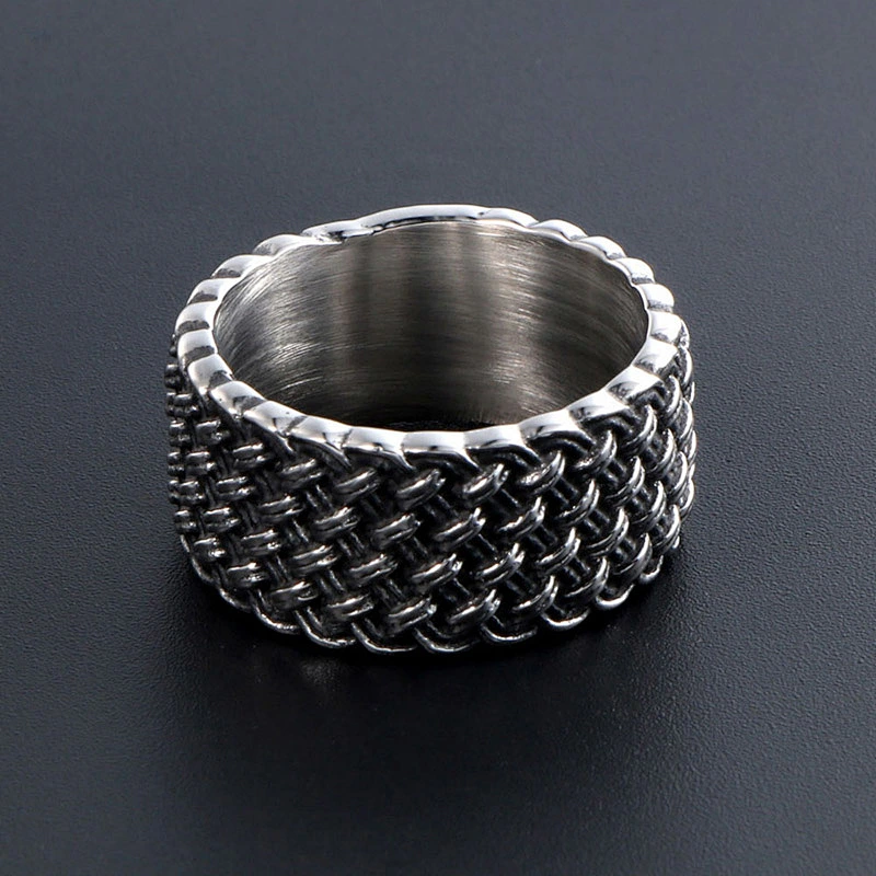 Wholesale And Retail Stainless Steel Silver Gold Men's Hip Hop Punk Gift Party Vintage Weave Ring Women's Jewelry