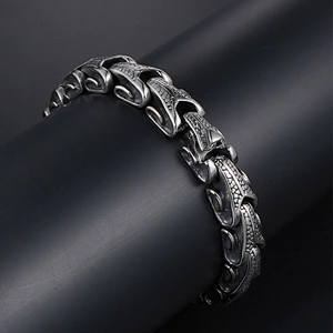 Wholesale And Retail Stainless Steel Antique Silver Men's Hip Hop Punk Gift Scaly Stria Dragon Chain Bangle Bracelet Jewelry