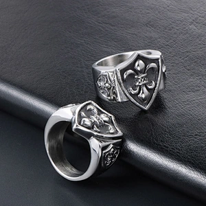 Wholesale And Retail Stainless Steel Antique Silver Men's Hip Hop Punk Gift Party Charm Scout Flowers Rings Jewelry