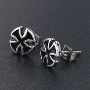 Wholesale And Retail Stainless Steel Antique Silver Womens Hip Hop Punk Gift Party Cross Stud Earrings Jewelry