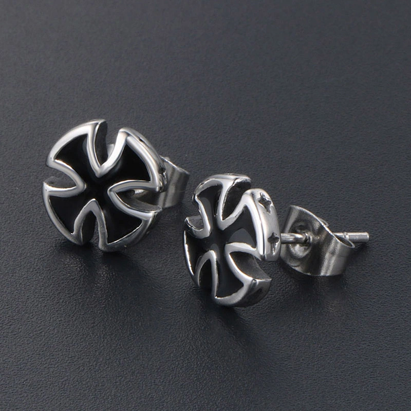 Wholesale And Retail Stainless Steel Antique Silver Womens Hip Hop Punk Gift Party Cross Stud Earrings Jewelry