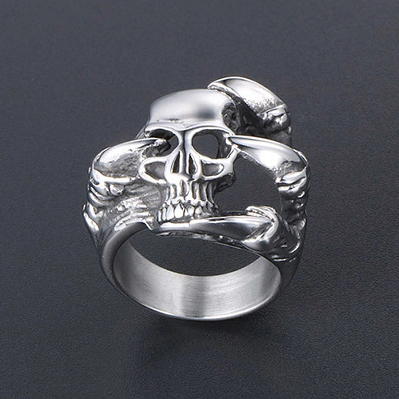 Wholesale And Retail Stainless Steel Antique Silver Men's Hip Hop Punk Gift Party Charm Skull Rings Jewelry