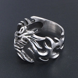Wholesale And Retail Stainless Steel Antique Silver Men's Hip Hop Punk Gift Party Charm Dragon Rings Jewelry