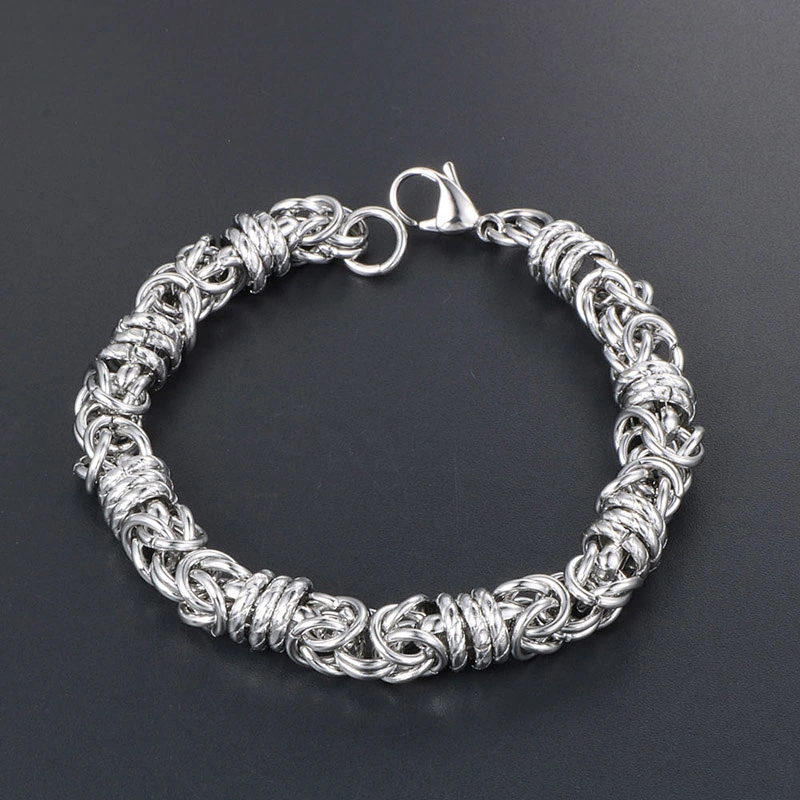 Wholesale And Retail Stainless Steel Antique Silver Men's Hip Hop Punk Gift Fashion weaved Chain Bangle Bracelet Jewelry