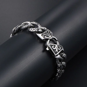 Wholesale And Retail Stainless Steel Antique Silver Men's Hip Hop Punk Gift Charm Scout Flowers Chain Bangle Bracelet Jewelry