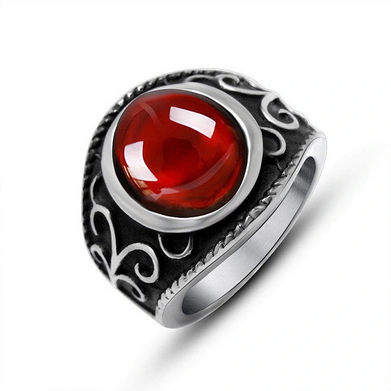 Wholesale And Retail Stainless Steel Antique Silver Men's Hip Hop Punk Gift Party Retro Zircon Rings Women's Gemstone Jewelry