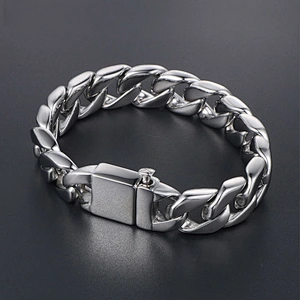 Wholesale And Retail Stainless Steel Antique Silver Men's Hip Hop Punk Gift Party Thick Rough Chain Bangle Bracelet Jewelry