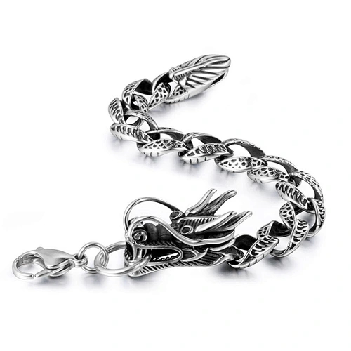 Wholesale And Retail Stainless Steel Antique Silver Men's Hip Hop Punk Gift Party Rough Dragon Chain Bangle Bracelet Jewelry