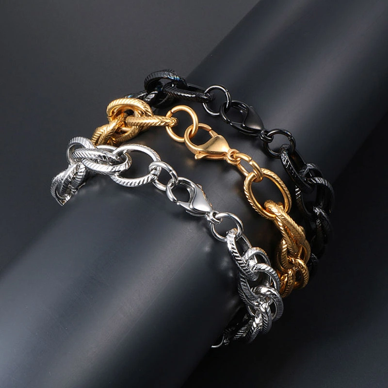 Wholesale And Retail Stainless Steel Antique Silver Men's Hip Hop Punk Gift Fried Dough Twist Chain Bangle Bracelet Jewelry