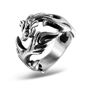 Wholesale And Retail Stainless Steel Antique Silver Men's Hip Hop Punk Gift Party Charm Dragon Rings Jewelry