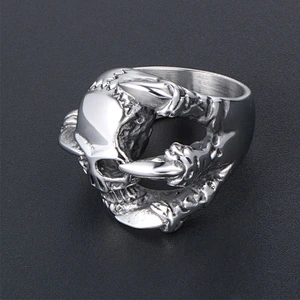 Wholesale And Retail Stainless Steel Antique Silver Men's Hip Hop Punk Gift Party Charm Skull Rings Jewelry