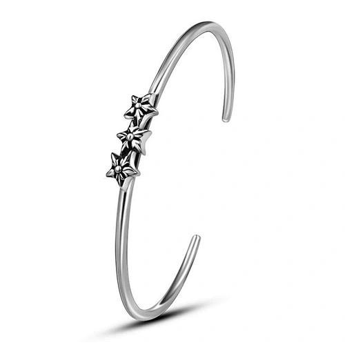 Wholesale And Retail Stainless Steel Antique Silver Womens Hip Hop Punk Gift Party Vintage Open Bangle Flower Bracelet Jewelry