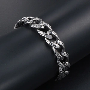 Wholesale And Retail Stainless Steel Antique Silver Men's Hip Hop Punk Gift Charm Scout Flowers Chain Bangle Bracelet Jewelry
