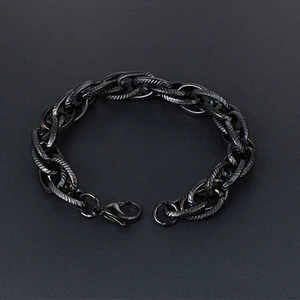 Wholesale And Retail Stainless Steel Antique Silver Men's Hip Hop Punk Gift Fried Dough Twist Chain Bangle Bracelet Jewelry