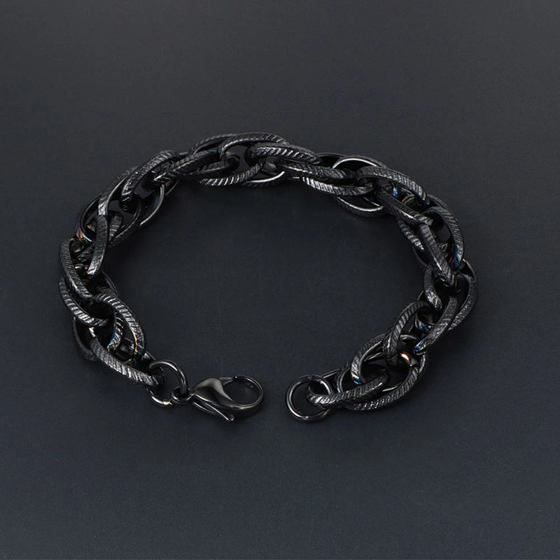 Wholesale And Retail Stainless Steel Antique Silver Men's Hip Hop Punk Gift Fried Dough Twist Chain Bangle Bracelet Jewelry