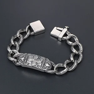 Wholesale And Retail Stainless Steel Antique Silver Men's Hip Hop Punk Gift Party  Cross Flower Chain Bangle Bracelet Jewelry