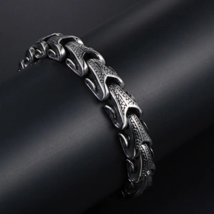 Wholesale And Retail Stainless Steel Antique Silver Men's Hip Hop Punk Gift Scaly Stria Dragon Chain Bangle Bracelet Jewelry