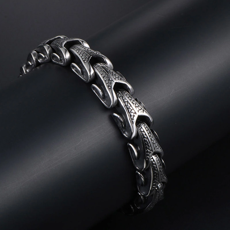 Wholesale And Retail Stainless Steel Antique Silver Men's Hip Hop Punk Gift Scaly Stria Dragon Chain Bangle Bracelet Jewelry