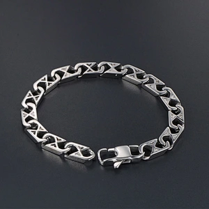 Wholesale And Retail Stainless Steel Antique Silver Men's Hip Hop Punk Gift Party Classic Word X Chain Bangle Bracelet Jewelry