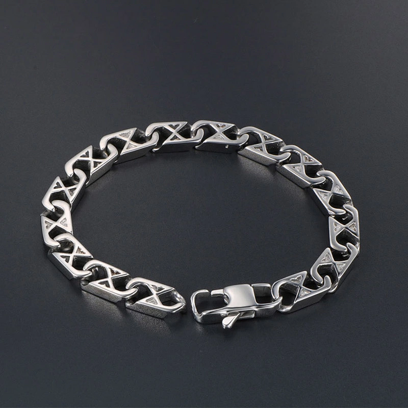 Wholesale And Retail Stainless Steel Antique Silver Men's Hip Hop Punk Gift Party Classic Word X Chain Bangle Bracelet Jewelry