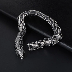 Wholesale And Retail Stainless Steel Antique Silver Men's Hip Hop Punk Gift Scaly Stria Dragon Chain Bangle Bracelet Jewelry