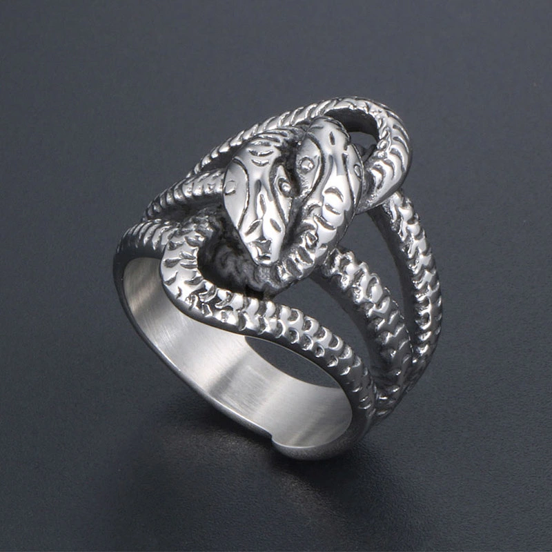 Wholesale And Retail Stainless Steel Antique Silver Men's Hip Hop Punk Gift Party Charm Snake Rings Jewelry