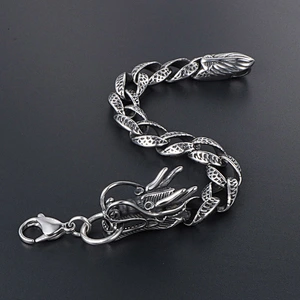 Wholesale And Retail Stainless Steel Antique Silver Men's Hip Hop Punk Gift Party Rough Dragon Chain Bangle Bracelet Jewelry