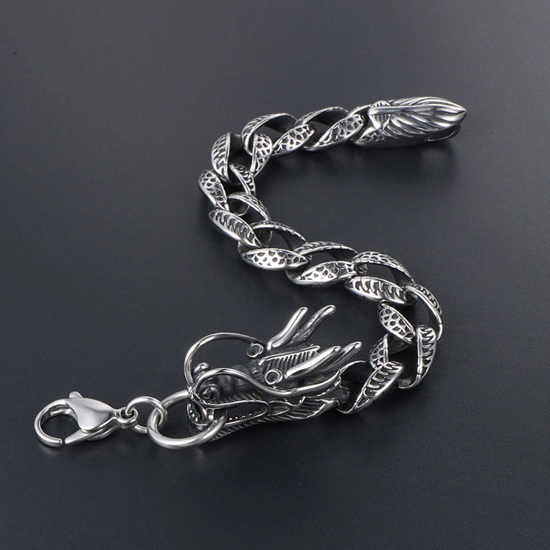 Wholesale And Retail Stainless Steel Antique Silver Men's Hip Hop Punk Gift Party Rough Dragon Chain Bangle Bracelet Jewelry