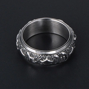 Wholesale And Retail Stainless Steel Antique Silver Men's Hip Hop Punk Gift Party Vintage  Rotateable Ring Women's Jewelry