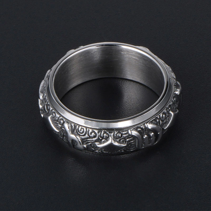 Wholesale And Retail Stainless Steel Antique Silver Men's Hip Hop Punk Gift Party Vintage  Rotateable Ring Women's Jewelry