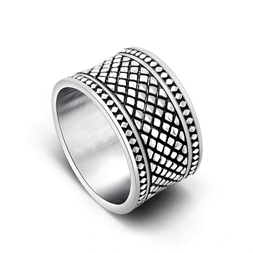Wholesale And Retail Stainless Steel Antique Silver Men's Hip Hop Punk Gift Party Vintage Checked Ring Women's Jewelry