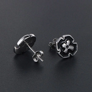 Wholesale And Retail Stainless Steel Antique Silver Womens Hip Hop Punk Gift Party Flower Stud Earrings Jewelry