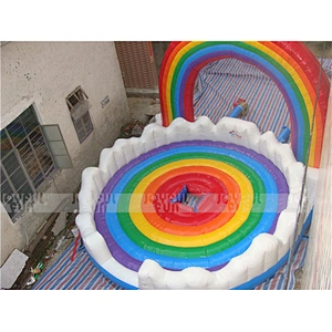 Custom size rainbow color rodeo bull rainbow arch with white clouds good looking rodeo bull for kids