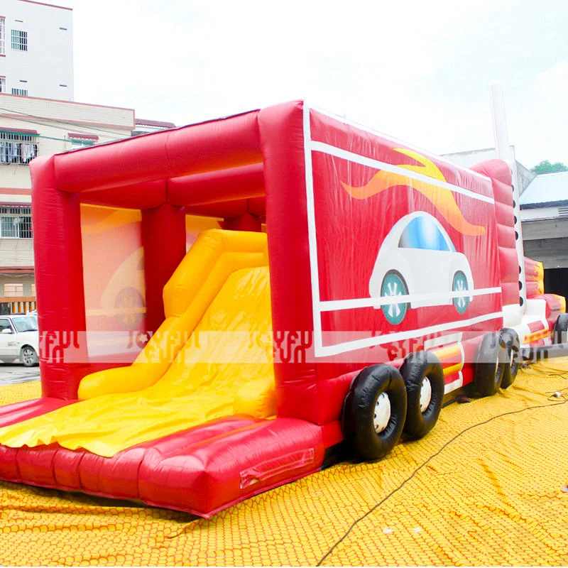 Red and yellow truck inflatable obstacle course equipment for kids