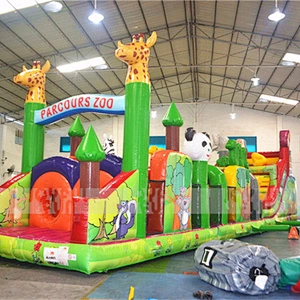 2017 new long obstacle course city Inflatable giant zoo theme kids funny park land cheap price