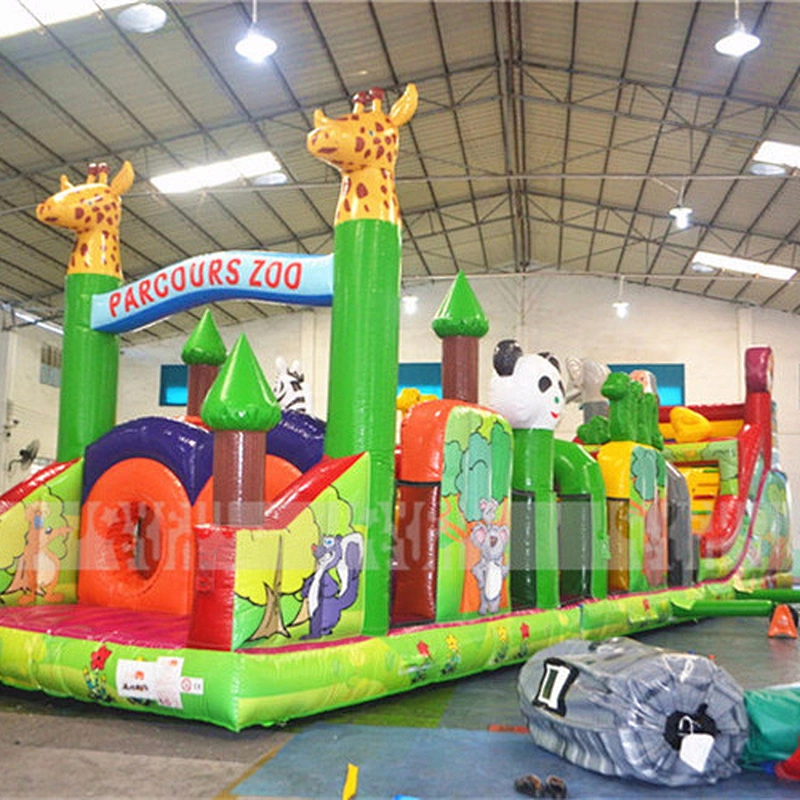 2017 new long obstacle course city Inflatable giant zoo theme kids funny park land cheap price