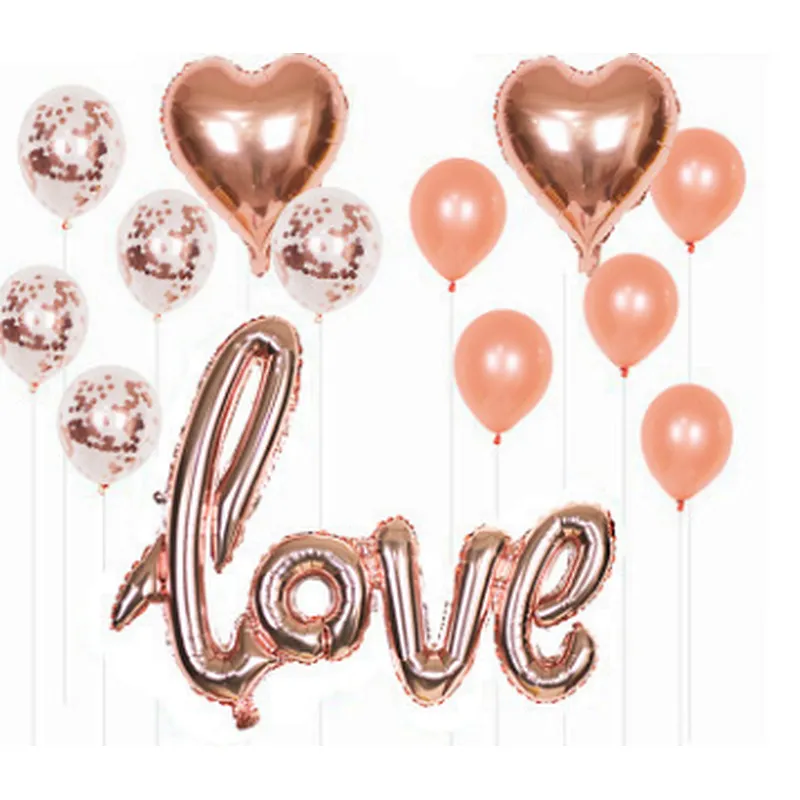 Wedding Party Valentine's Day Decoration Balloon 12 Inch Confetti Balloon 18 Inch Heart Foil Balloon Set